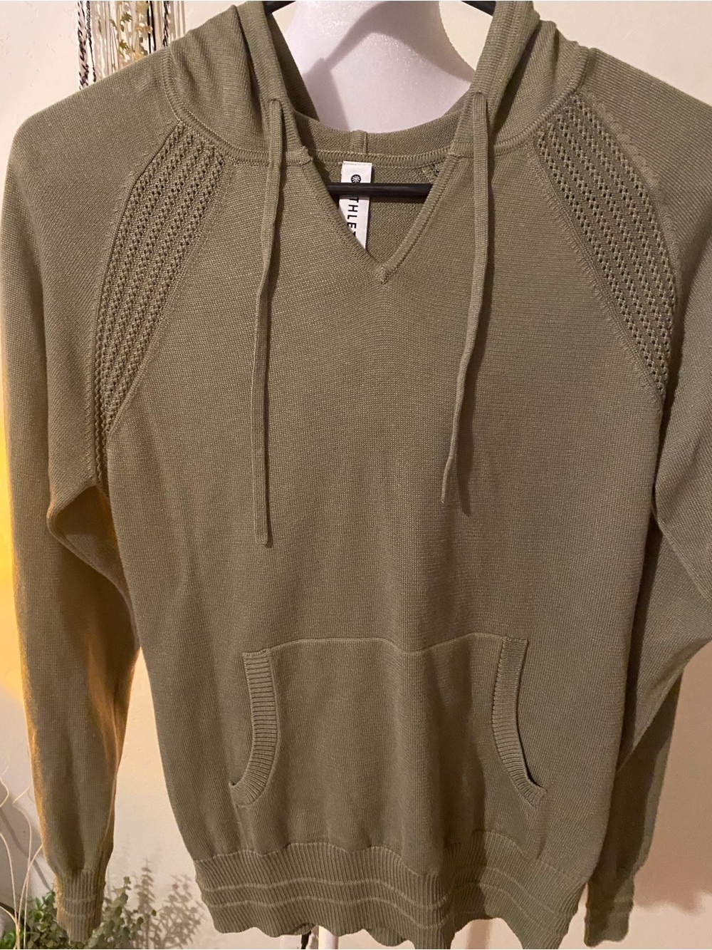 Athleta Olive V-Neck Hoodie Sweater
